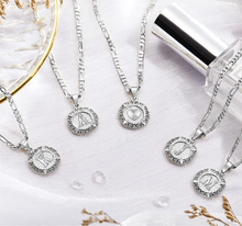 Load image into Gallery viewer, White Gold Plated Circle Letter Pendant